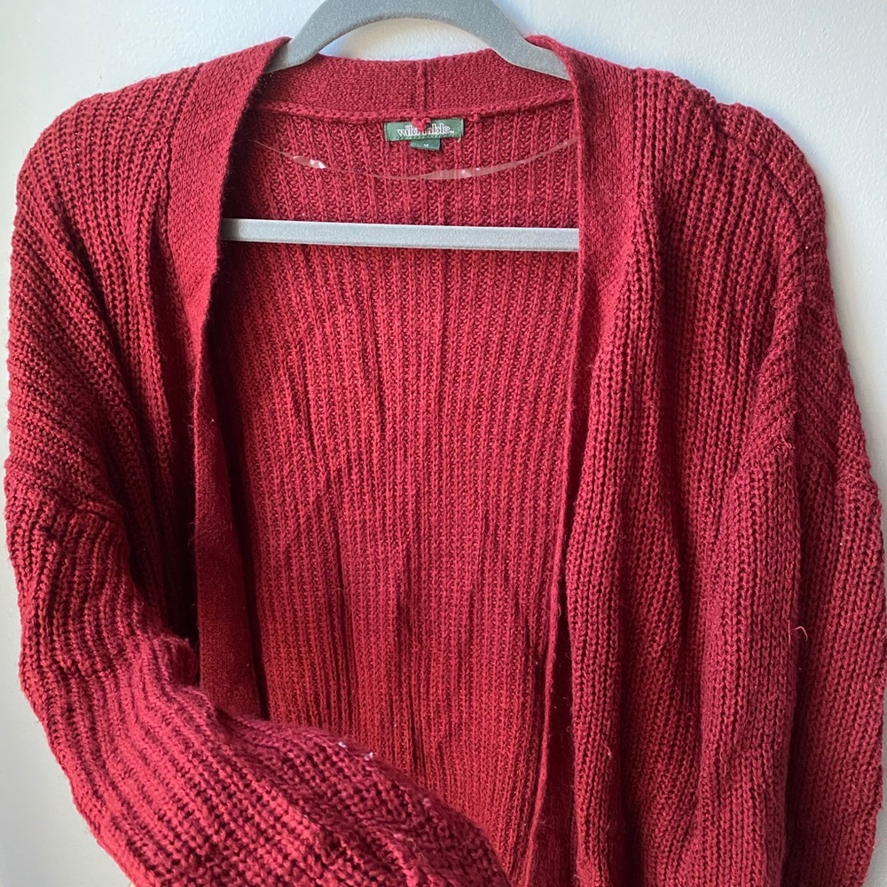 Christmas/deep red fuzzy knit cardigan